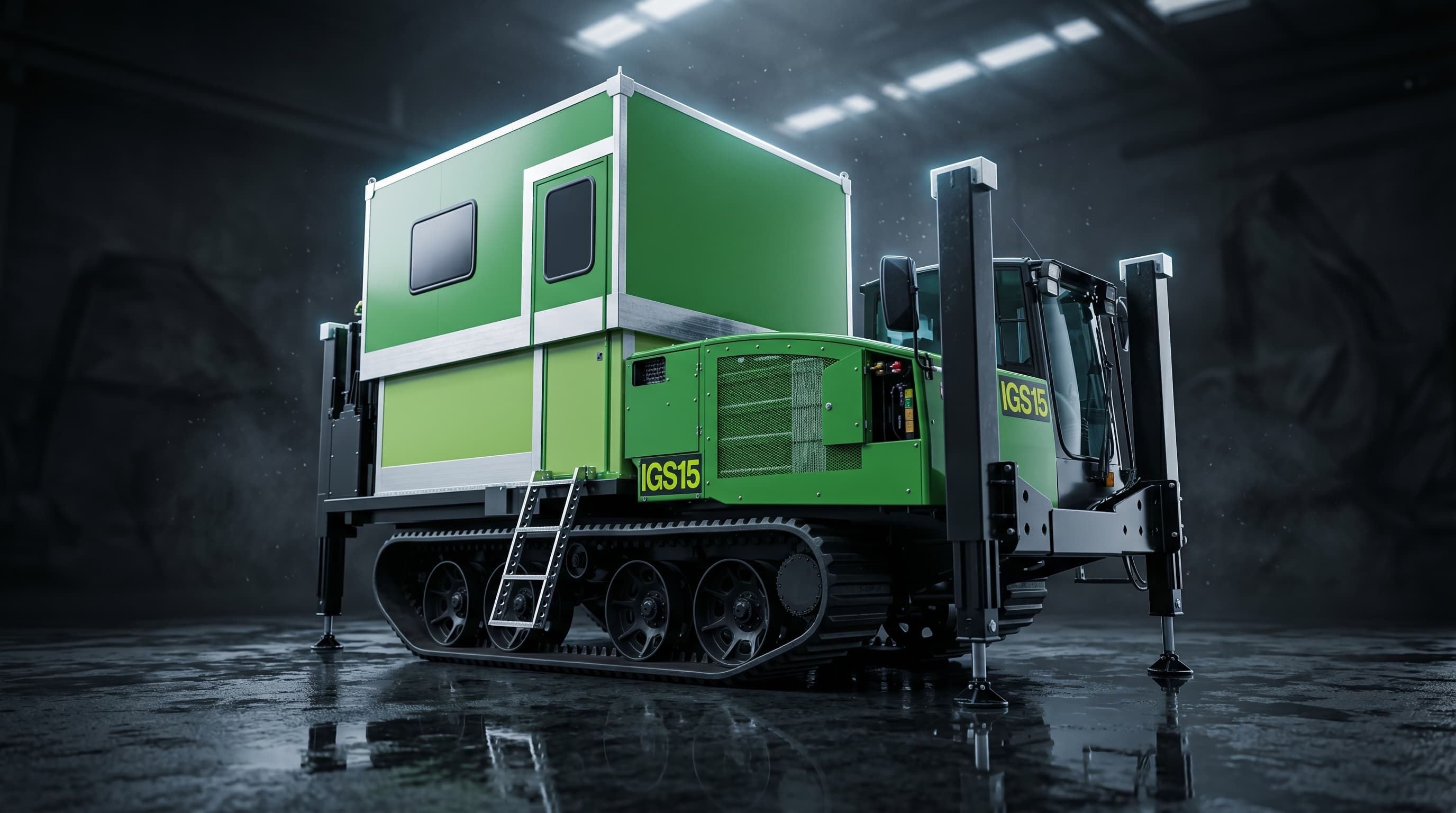 FEA Von Mises stress contour plot of IGS track-mounted chassis frame showing load distribution